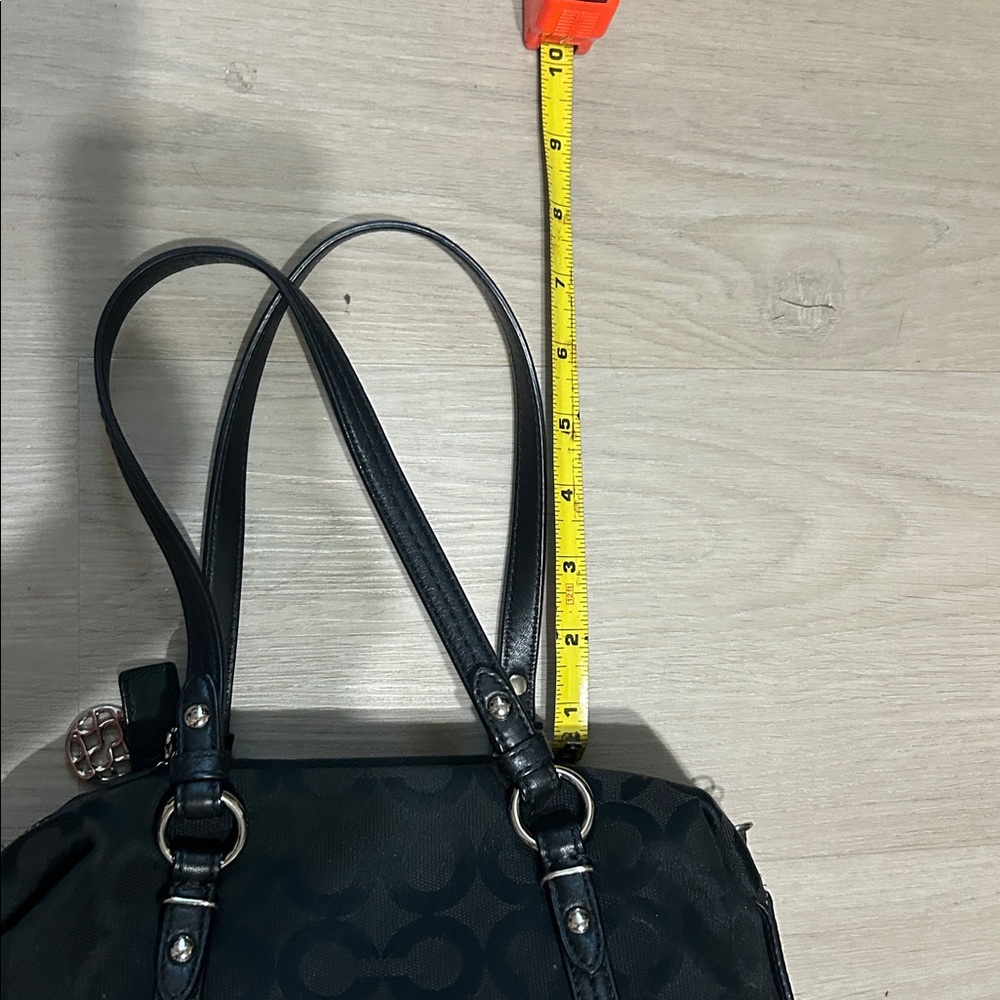 Coach Black Signature Jacquard Shoulder Bag with Silver Charm - Picture 16 of 16